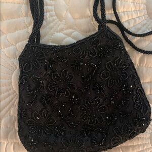 La Regale Black Mini Bag with beaded Floral Design